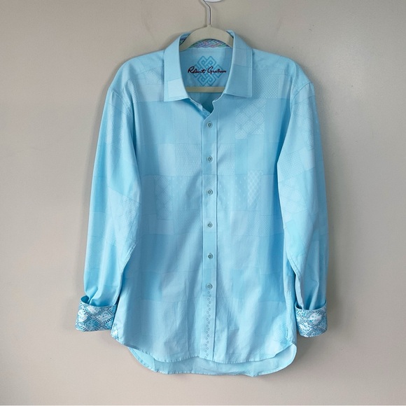 Robert Graham Long Sleeve Button Down Blue Dress Shirt Size L - Picture 4 of 12